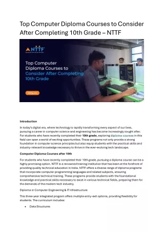 Top Computer Diploma Courses to Consider After Completing 10th Grade – NTTF 2