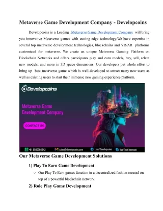 Metaverse Game Development Company - Developcoins