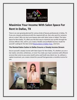 Maximize Your Income With Salon Space For Rent In Dallas, TX