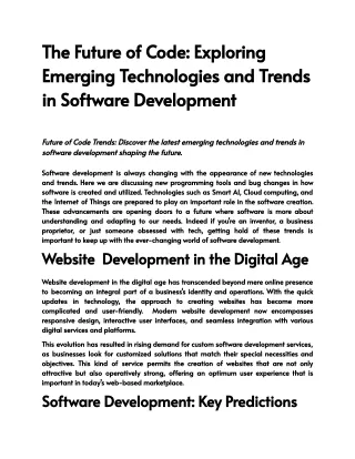 The Future of Code_ Exploring Emerging Technologies and Trends in Software Development