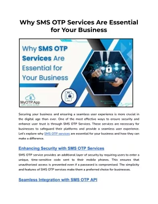 Why SMS OTP Services Are Essential for Your Business By MyOTP.App