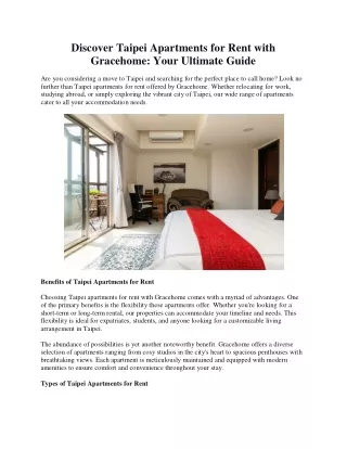 Discover Taipei Apartments for Rent with Gracehome