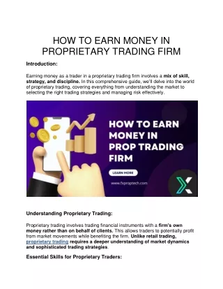 HOW TO EARN MONEY IN PROPRIETARY TRADING FIRM