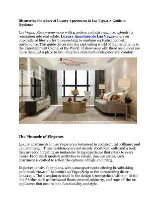 Discovering the Allure of Luxury Apartments in Las Vegas: A Guide to Opulence