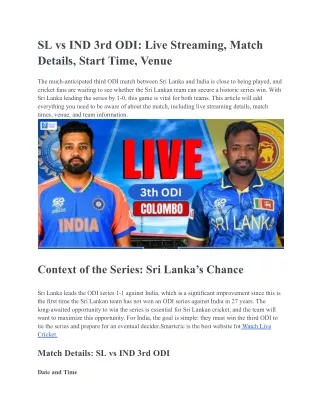 SL vs IND 3rd ODI_ Live Streaming, Match Details, Start Time, Venue