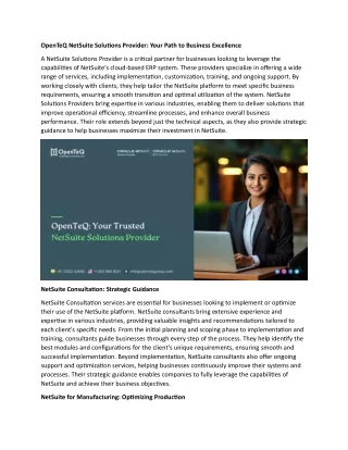 OpenTeQ NetSuite Solutions Provider Your Path to Business Excellence