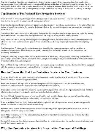 Risk Management and the Critical Role of Fire Protection Services