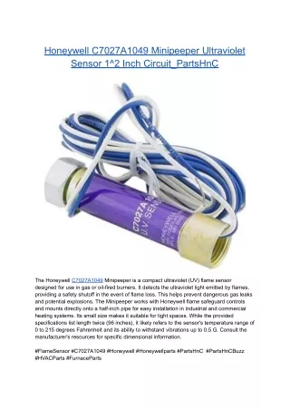 Honeywell C7027A1049 Minipeeper Ultraviolet Sensor 1^2 Inch Circuit_PartsHnC