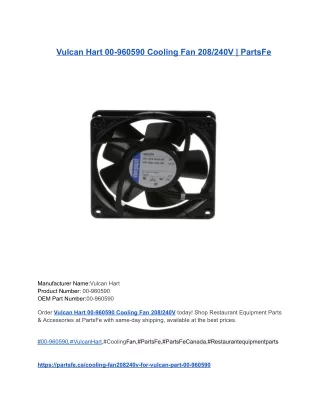 Vulcan Hart 00-960590 Cooling Fan 208_240V _ PartsFe
