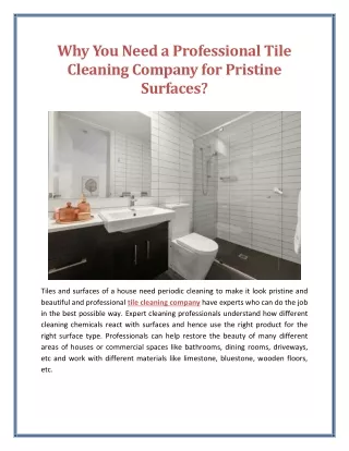 Why You Need a Professional Tile Cleaning Company for Pristine Surfaces