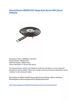 General Electric WB30X31057 Range 8Inch Burner With Sensor HnKparts
