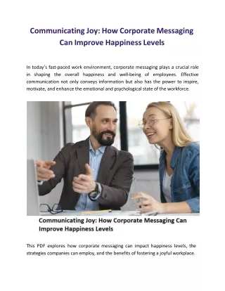 Communicating Joy: How Corporate Messaging Can Improve Happiness Levels