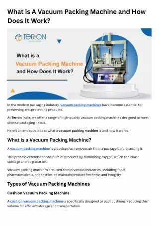 What is A Vacuum Packing Machine and How Does It Work