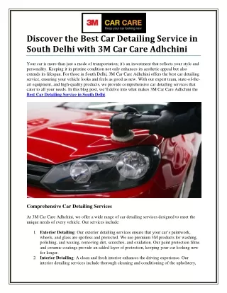 Premium Car Care: Best Car Detailing Service in South Delhi