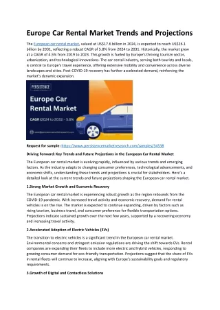 Europe Car Rental Market Trends and Projections