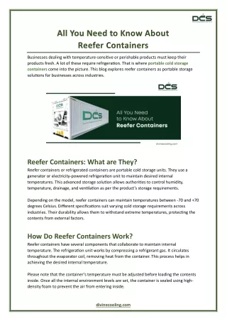 All You Need to Know About Reefer Containers