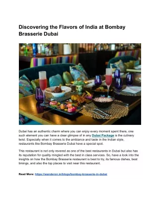 Bombay Brasserie Dubai: Elegant Dining With Indian Flavours!