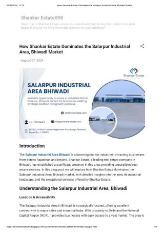 How Shankar Estate Dominates the Salarpur Industrial Area, Bhiwadi Market