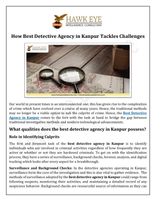 How Best Detective Agency in Kanpur Tackles Challenges