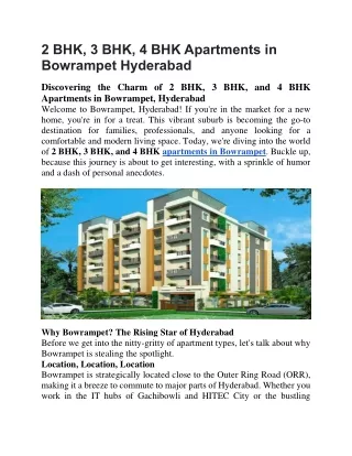 2 BHK 3BHK 4BHK Apartments in bowrampet Hyderabad