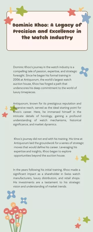 Dominic Khoo: A Legacy of Precision and Excellence in the Watch Industry