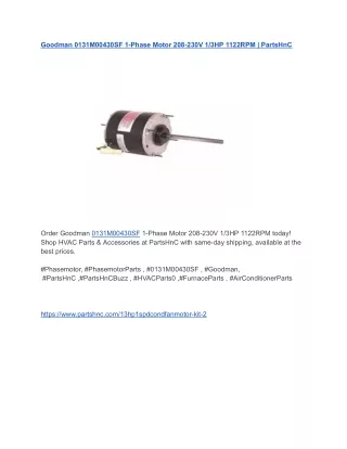 Goodman 0131M00430SF 1-Phase Motor 208-230V 1_3HP 1122RPM _ PartsHnC