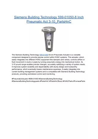 Siemens Building Technology 599-01050-8 Inch Pneumatic Act 3-10_PartsHnC
