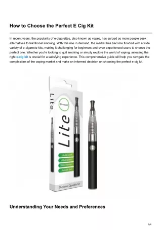 How to Choose the Perfect E Cig Kit