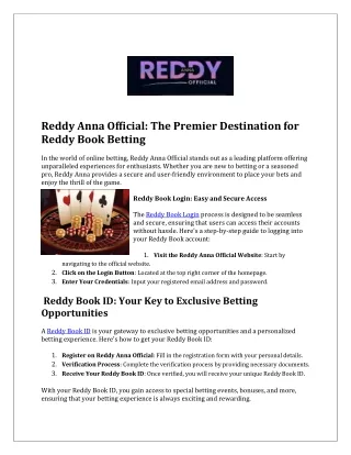 Destination for Reddy Book Betting