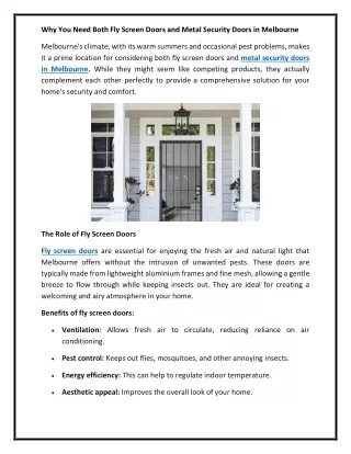 Why You Need Both Fly Screen Doors and Metal Security Doors in Melbourne