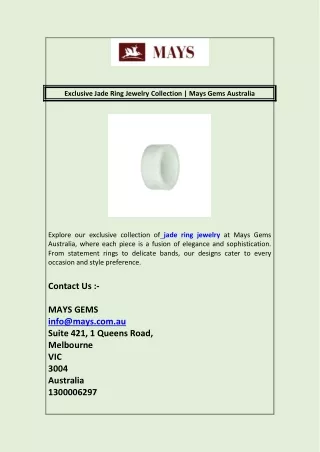 Exclusive Jade Ring Jewelry Collection  Mays Gems Australia