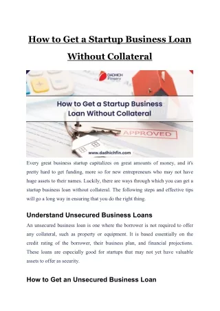 How to Get a Startup Business Loan Without Collateral