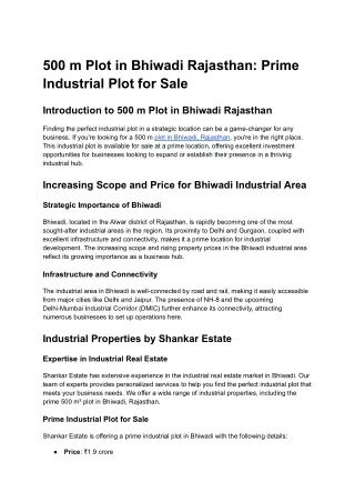 500 m Plot in Bhiwadi Rajasthan_ Prime Industrial Plot for Sale