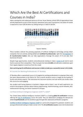Which Are the Best AI Certifications and Courses in India
