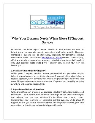 Why Your Business Needs White Glove IT Support Services