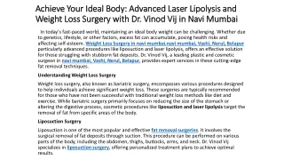 Achieve Your Ideal Body Advanced Laser Lipolysis and Weight Loss Surgery with Dr. Vinod Vij in Navi Mumbai