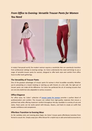 From Office to Evening: Versatile Trouser Pants for Women You Need