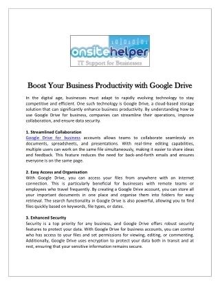 Boost Your Business Productivity with Google Drive