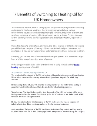 7 Benefits of Switching to Heating Oil for UK Homeowners