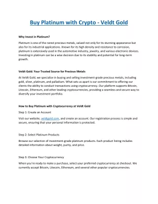 Buy Platinum with Crypto