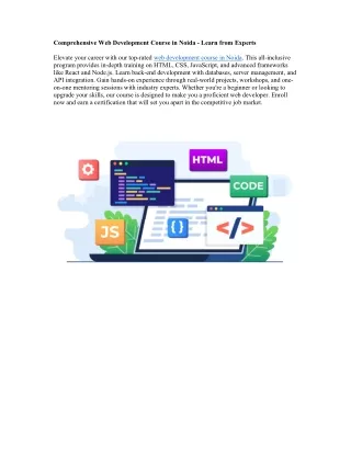Comprehensive Web Development Course in Noida - Learn from Experts