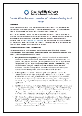 Genetic Kidney Disorders Hereditary Conditions Affecting Renal Health