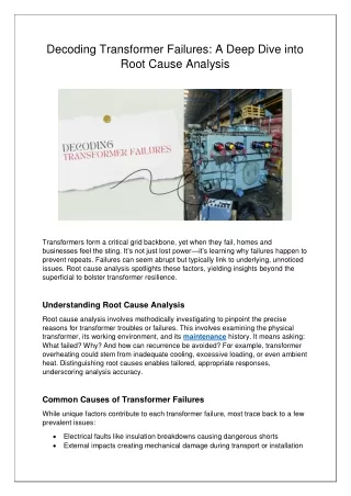 An in-depth look at root cause analysis for deciphering transformer failures