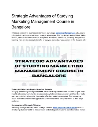 Strategic Advantages of Studying Marketing Management Course in Bangalore