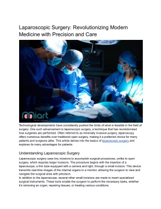 Laparoscopic Surgery: Revolutionizing Modern Medicine with Precision and Care