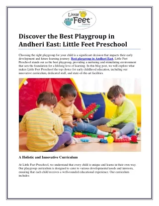 Best Playgroup in Andheri East for Your Child