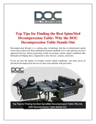 Top Tips for Finding the Best SpineMed Decompression Table Why the DOC Decompression Table Stands Out