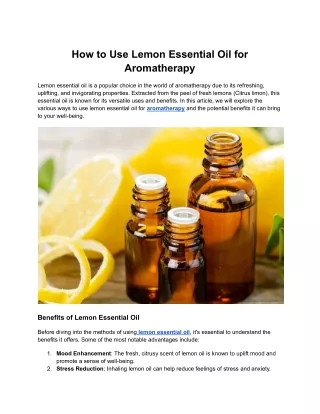 How to Use Lemon Essential Oil for Aromatherapy
