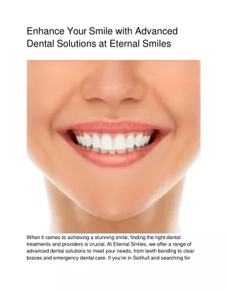 Enhance Your Smile with Advanced Dental Solutions at Eternal Smiles
