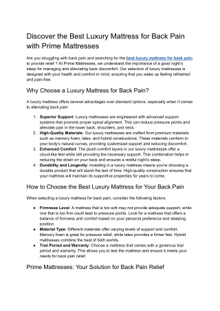 Best Luxury Mattress for Back Pain with Prime Mattresses